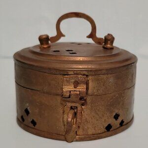 Brass Cricket Box, Vintage Round Brass Cricket Box with Handle